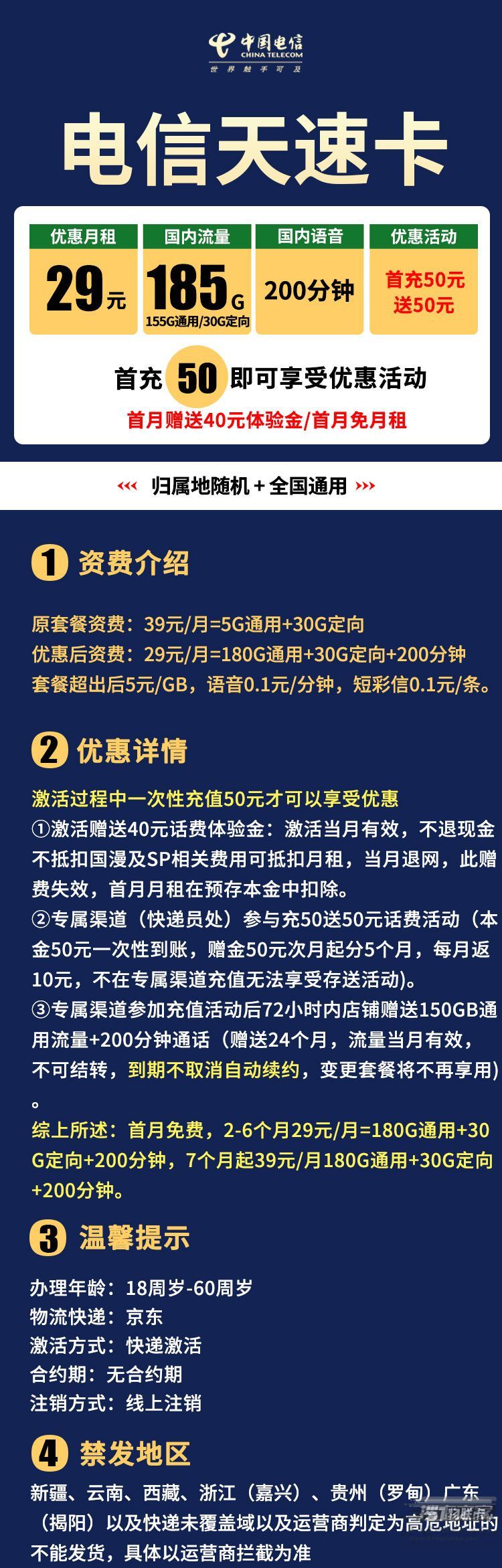 电信长期套餐又来了！29元155G通用+30G定向+200分钟通话-1