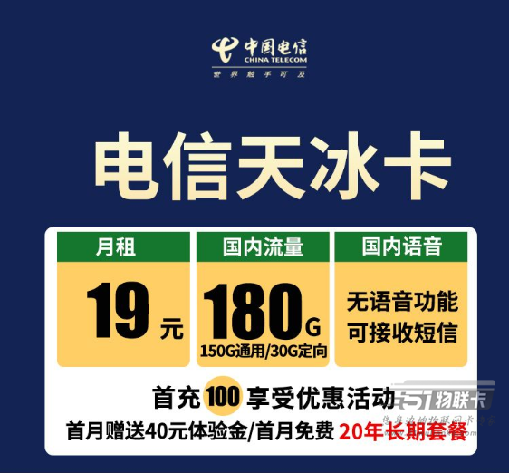 电信目前最优惠的套餐，19元180G电信流量卡-1