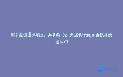 新手卖流量卡与推广办卡的 30 天成长计划,小白也能快速入门