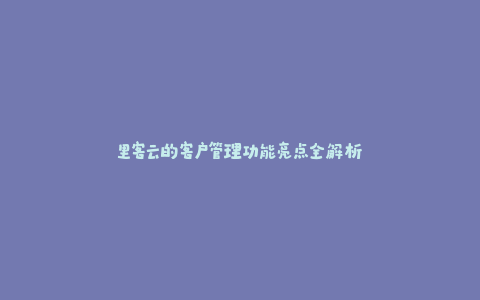 里客云的客户管理功能亮点全解析