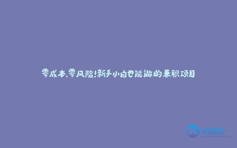 零成本、零风险!新手小白也能做的兼职项目