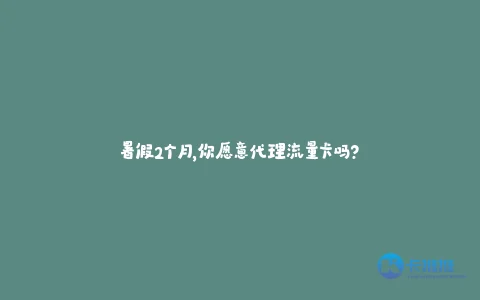 暑假2个月,你愿意代理流量卡吗?