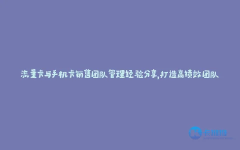 流量卡与手机卡销售团队管理经验分享,打造高绩效团队